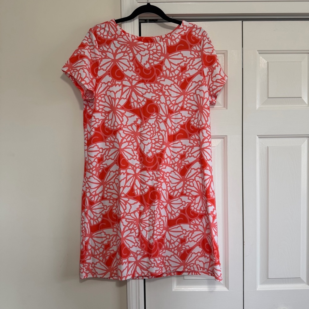 Jude Connally Coral and White Floral Midi Dress